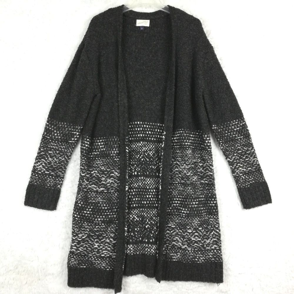 Universal Thread Womens Cardigan Sweater Wool Blend Tunic Open Front Black L
